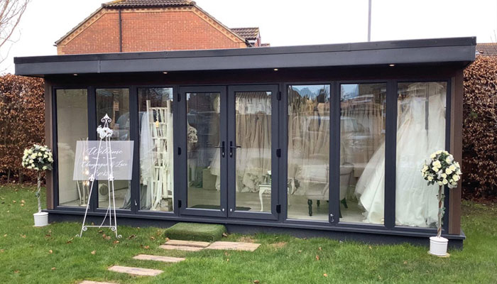 Composite garden room used for an bridal gown home fitting room