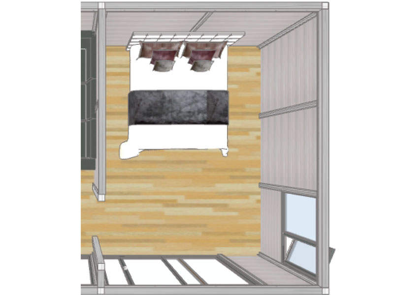 3D plan of the bedroom in the Luxury Garden Annex