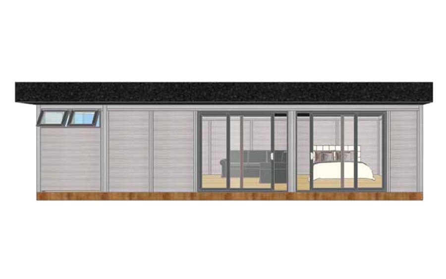 3D render of the front of the Luxury Garden Annex with two sets of doors