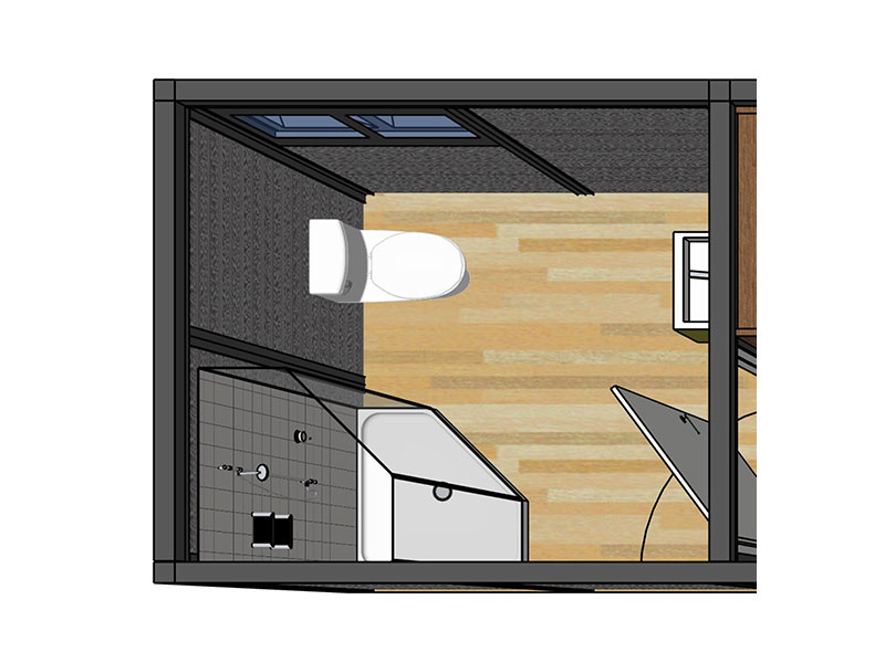 3D plan of the bathroom in the Holiday Retreat for Mum annexe