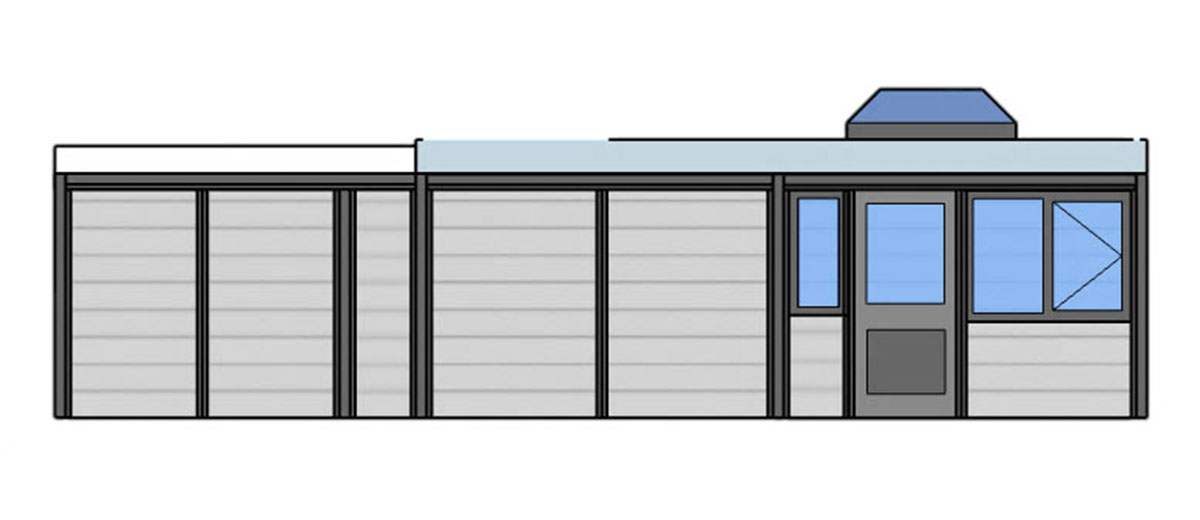 Elevation render of the Holiday Retreat for Mum annexe showing the entrance door