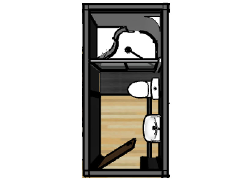 3D plan of the shower room in the Garden Annex with office