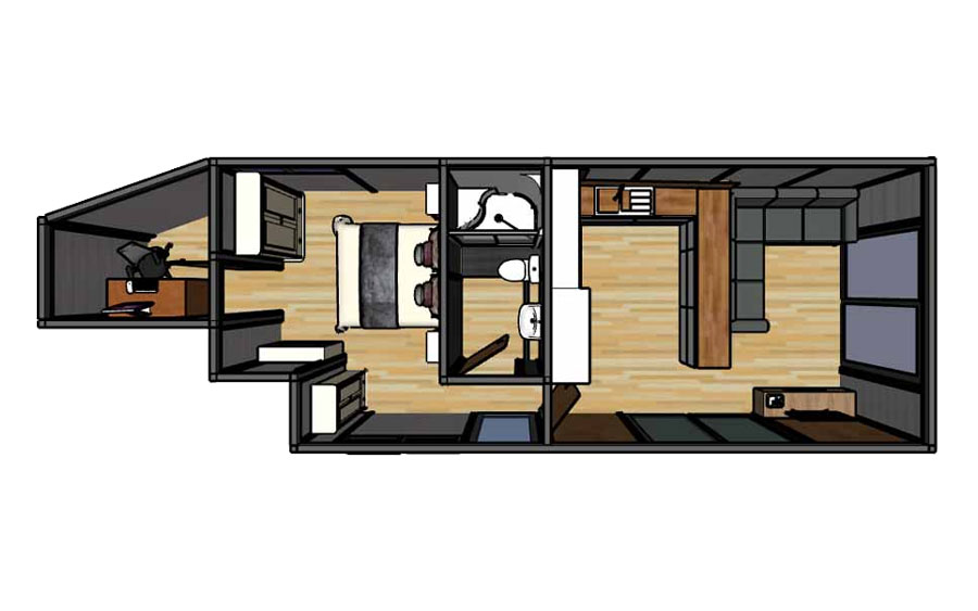 3D render of the dark grey Garden Annex with office from the front