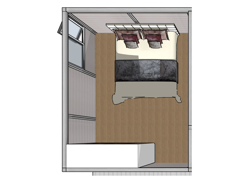 3D plan of the bedroom in the Garden Annex with Wetroom