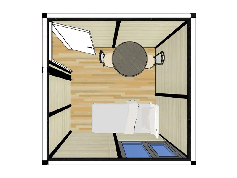 3D plan of bedroom 1 in the 2-Bed Garden Annex with Wetroom