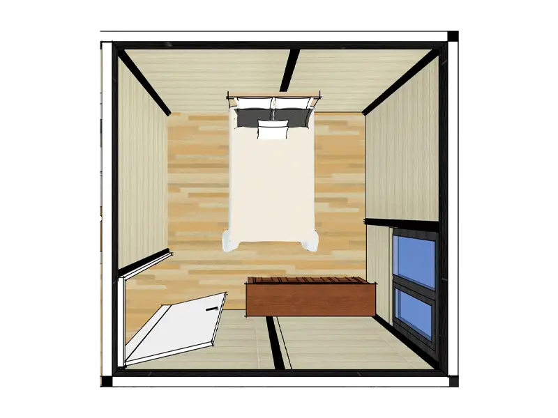 3D plan of bedroom 2 in the 2-Bed Garden Annex with Wetroom