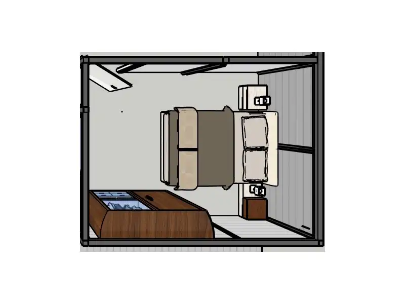 3D plan of the bedroom in the Large 1 Bedroom Garden Annex