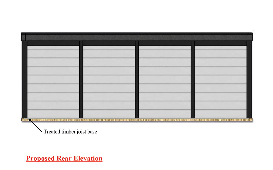 Rear elevation drawing of the Open Plan Living annexe