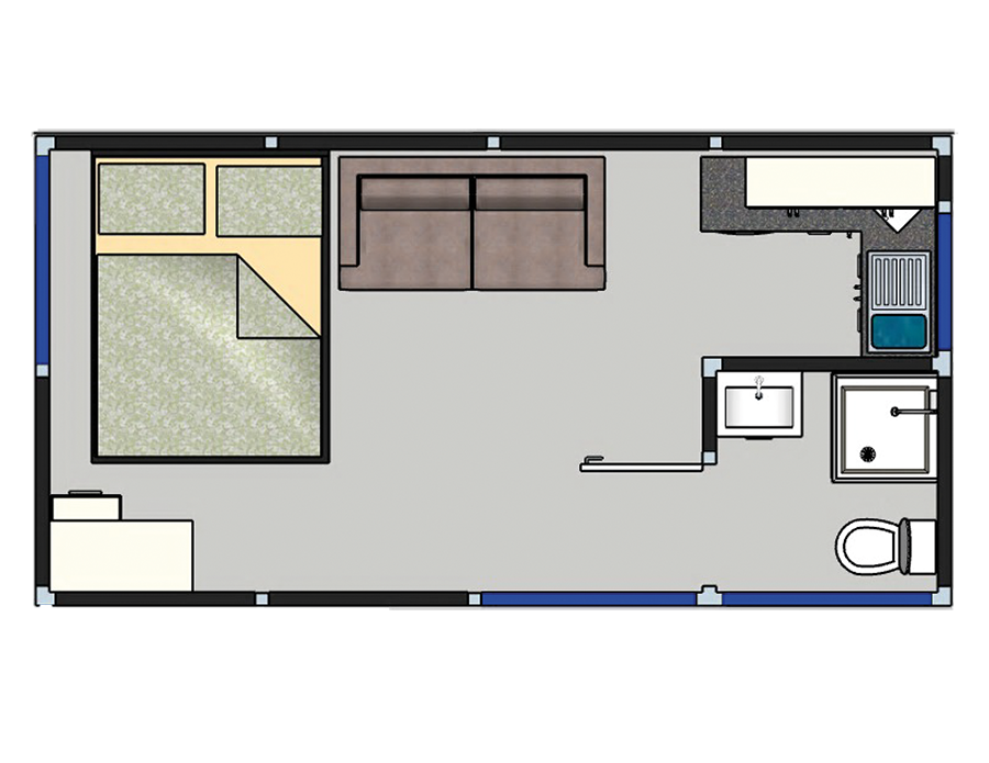 Overhead floor plan of the Open Plan Living annexe, 6420mm by 3322mm