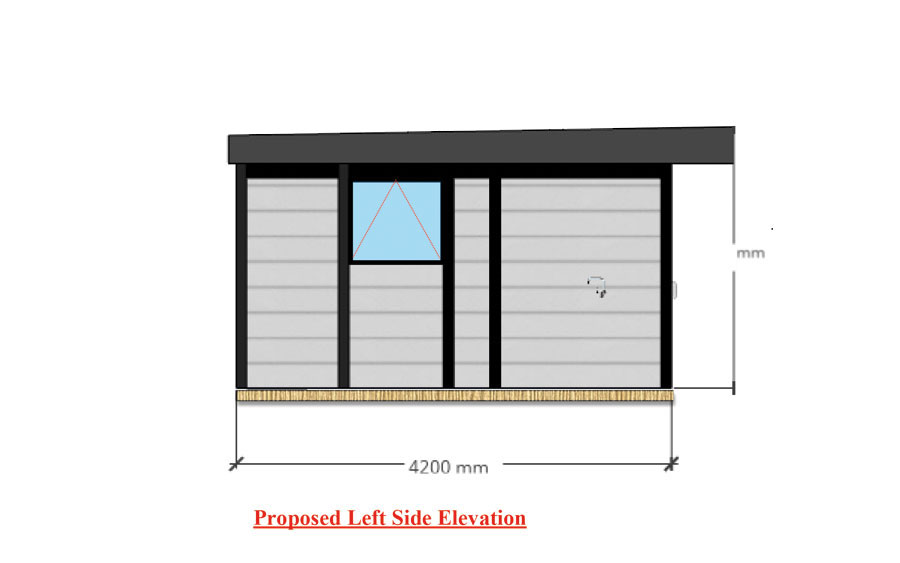 Left side elevation drawing of the Separate Living and Bedroom annexe, 4200mm deep