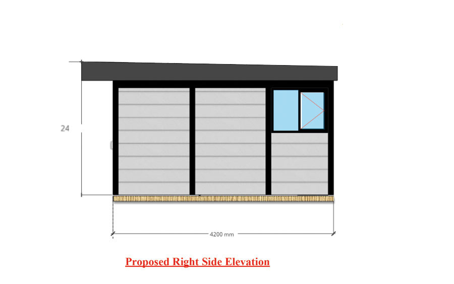 Right side elevation drawing of the Separate Living and Bedroom annexe