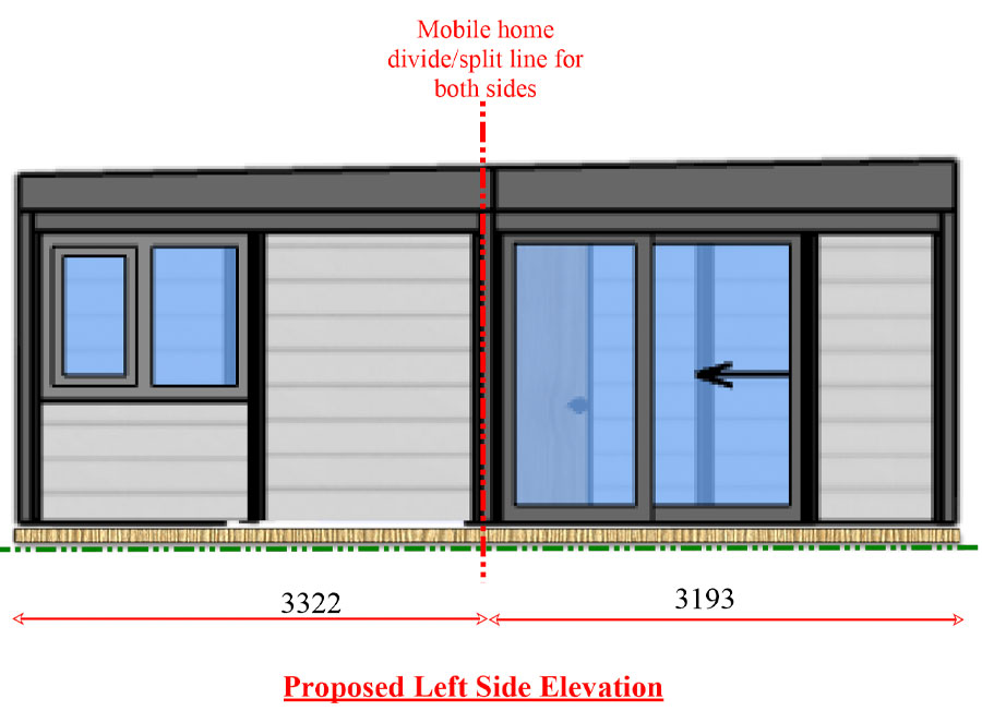 Left side elevation drawing of the 2 Bedroom L-Shaped annexe
